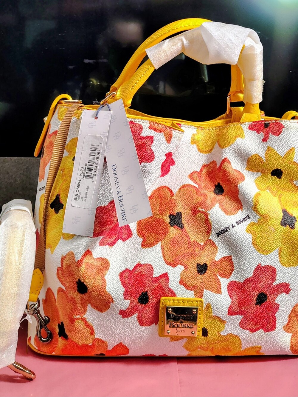 NWT- Dooney & Bourke Yellow, Orange and Pink Floral Leather Tote